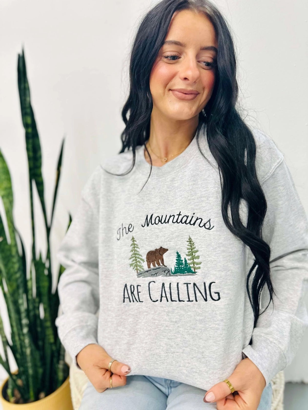 The Mountains Are Calling Embroidery Sweatshirt