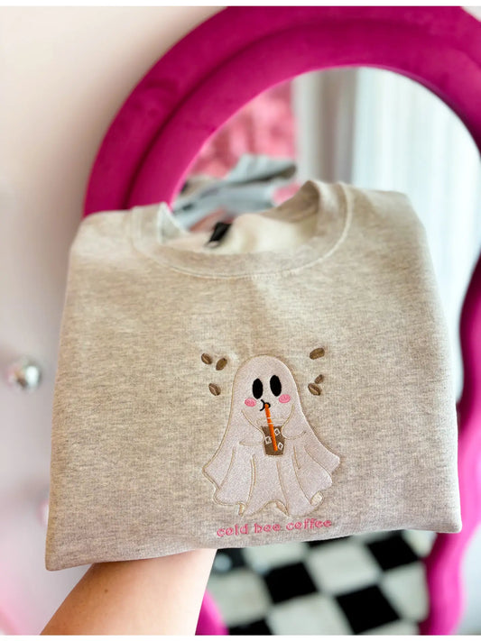 Cold Boo Coffee Embroidery Sweatshirt