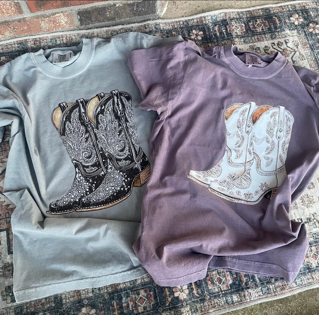 Faux Rhinestone Cowboy Boot Graphic