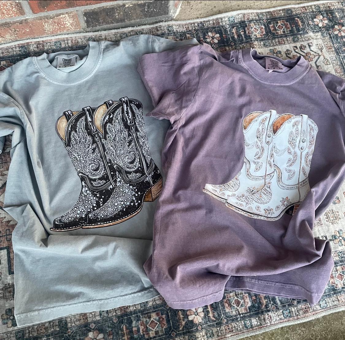 Faux Rhinestone Cowboy Boot Graphic