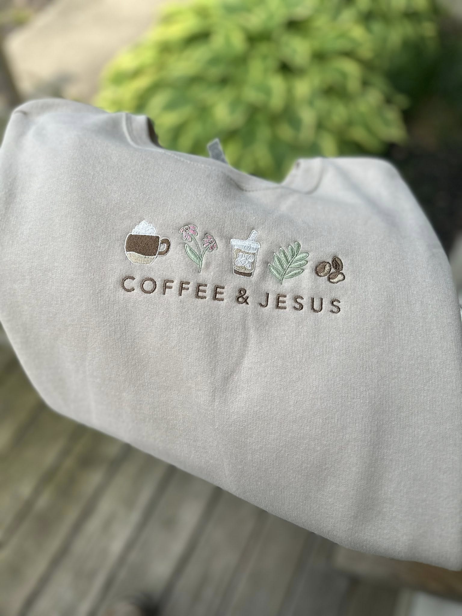 Coffee & Jesus Embroidery Tee | Sweatshirt