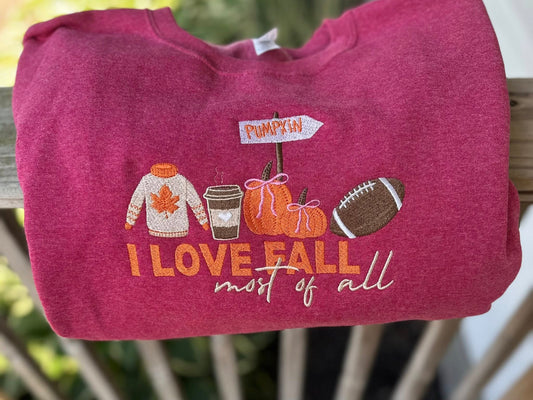 I Love Fall Most Of All Embroidery Tee | Sweatshirt