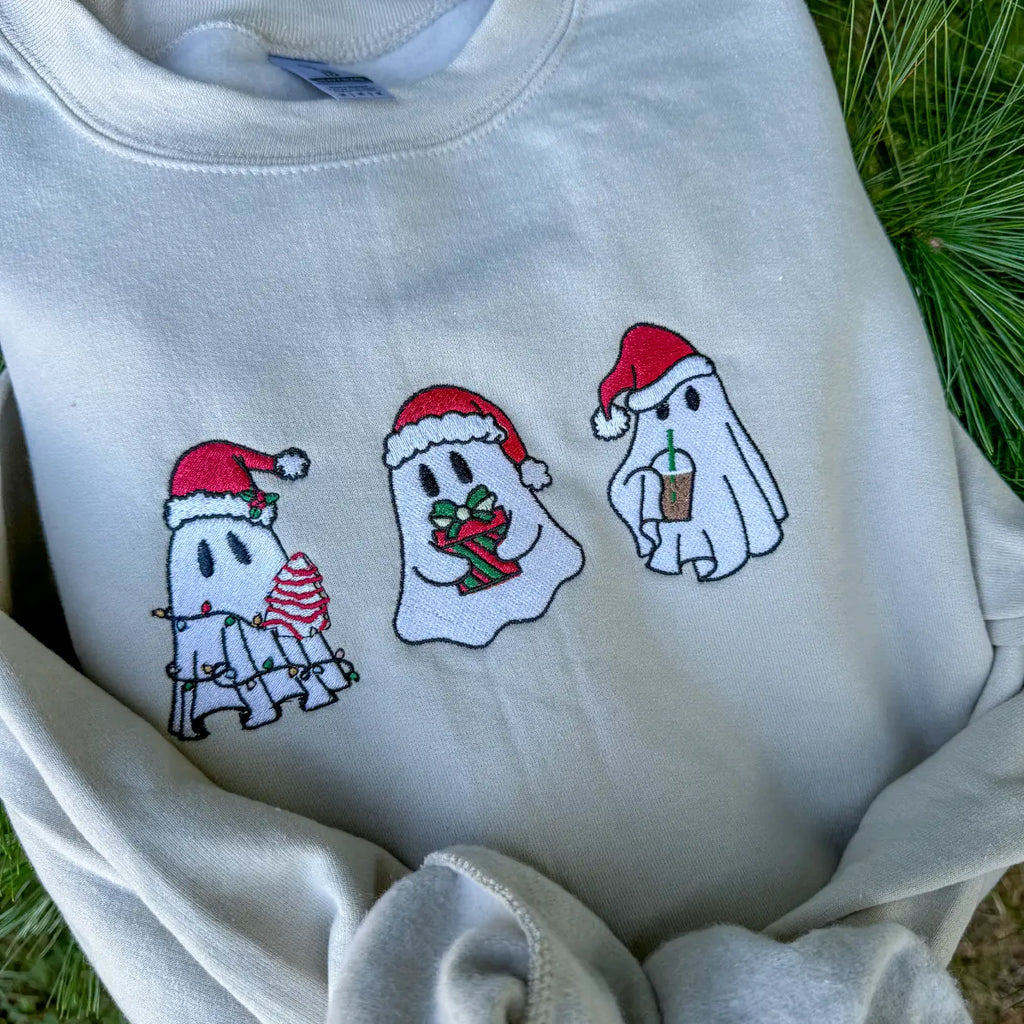 Embroidered Christmas Ghosts Crewneck