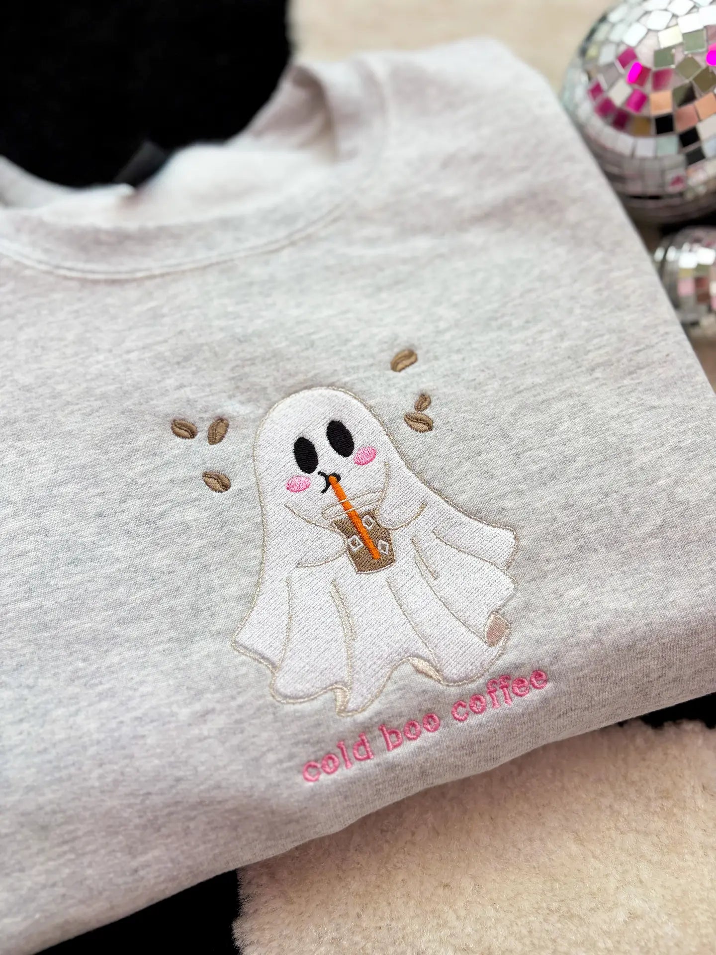 Cold Boo Coffee Embroidery Sweatshirt