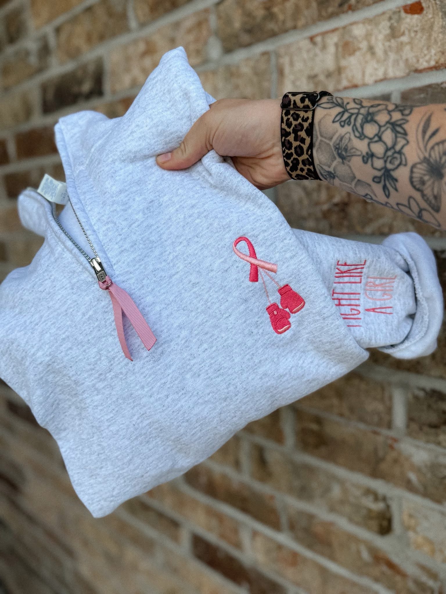 Breast Cancer Grey Quarter Zip