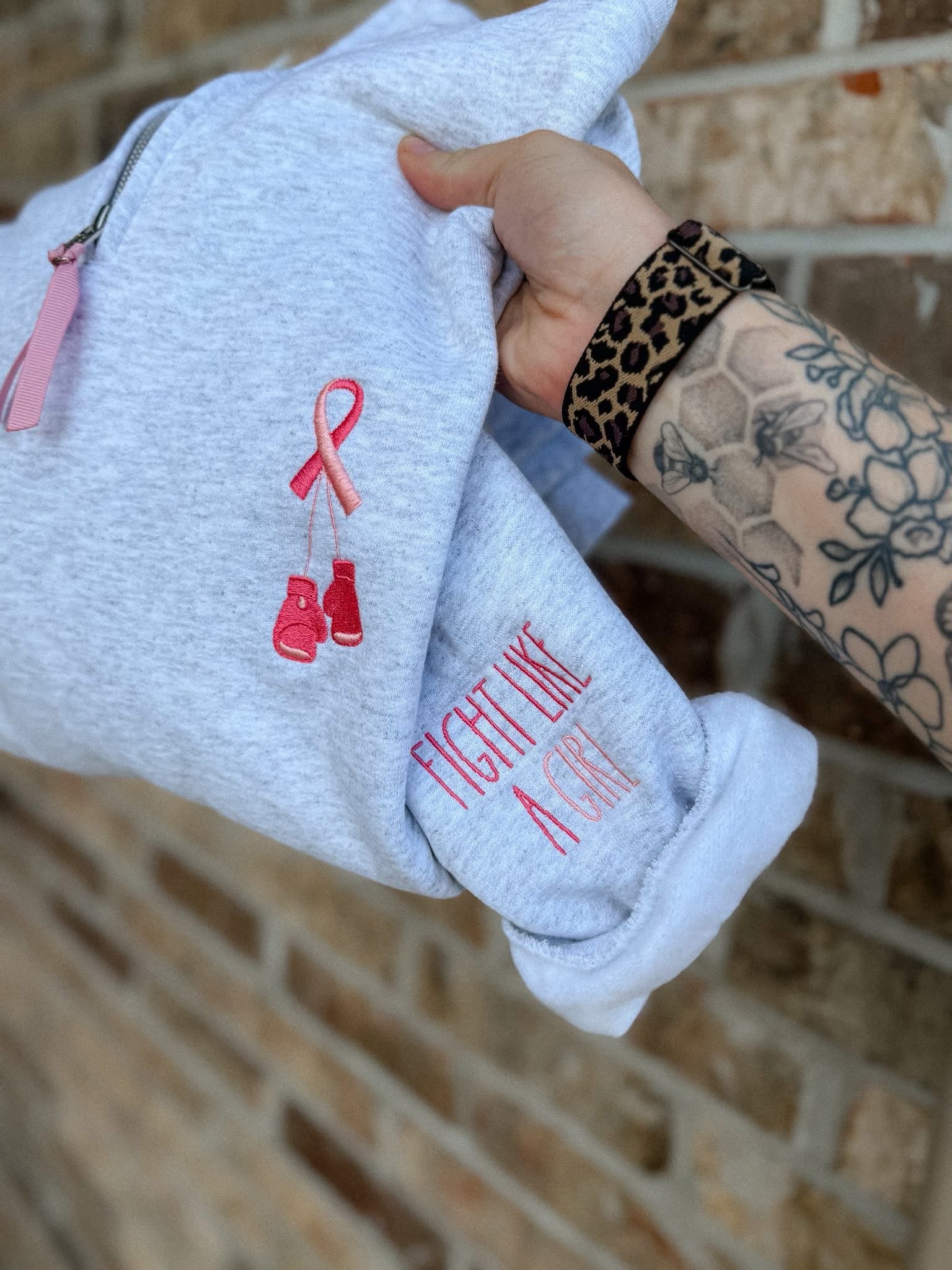 Breast Cancer Grey Quarter Zip