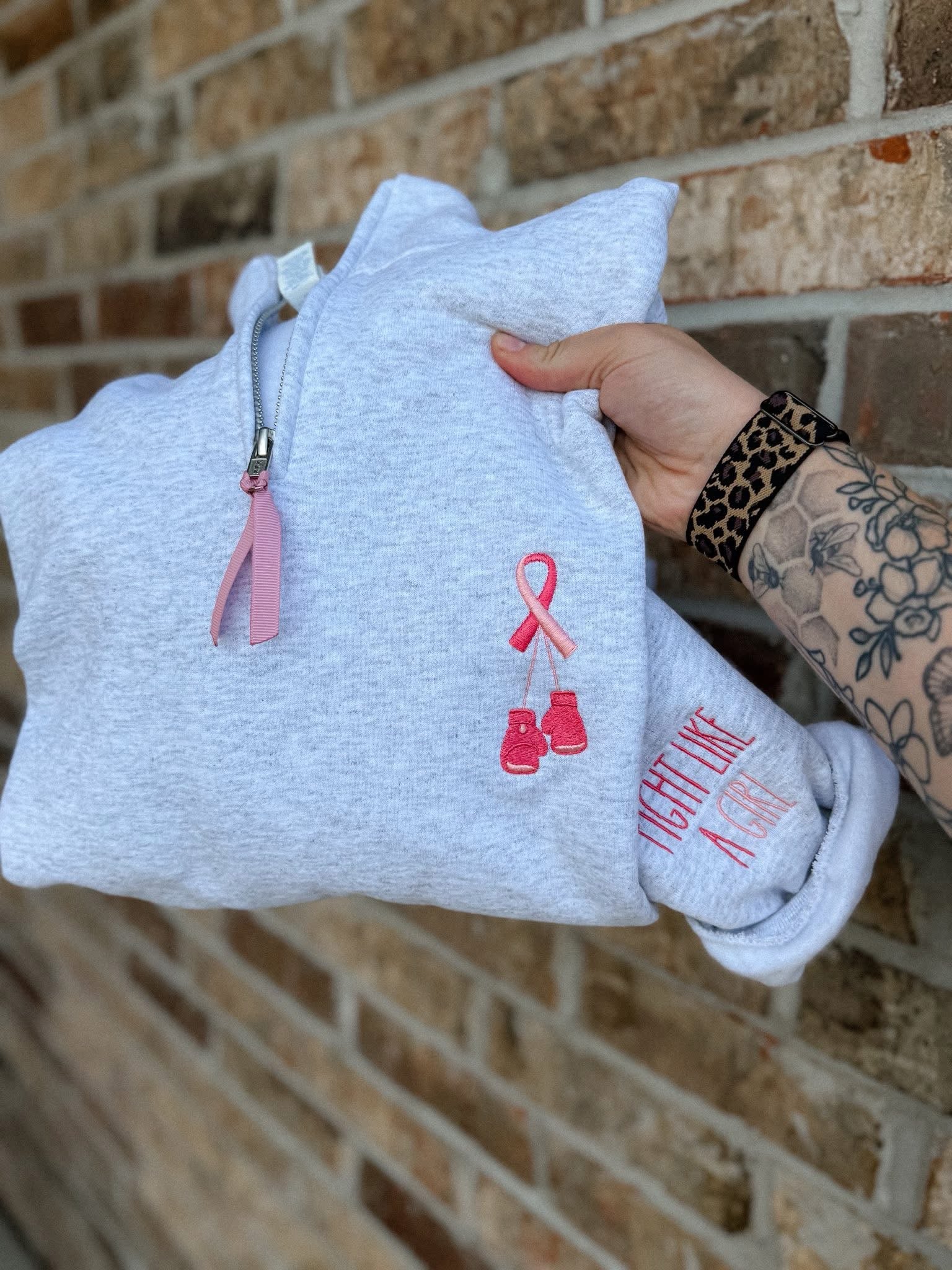 Breast Cancer Grey Quarter Zip