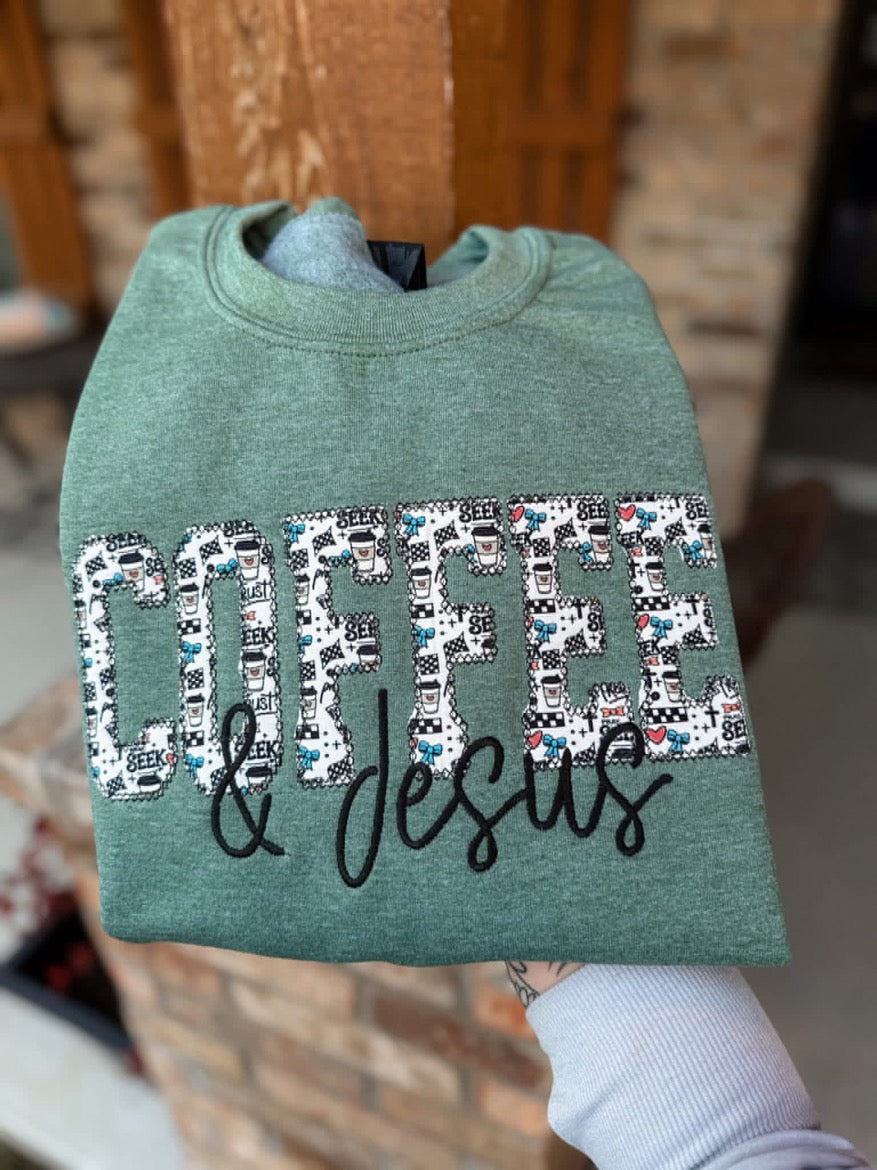 Coffee & Jesus Embroidery Sweatshirt
