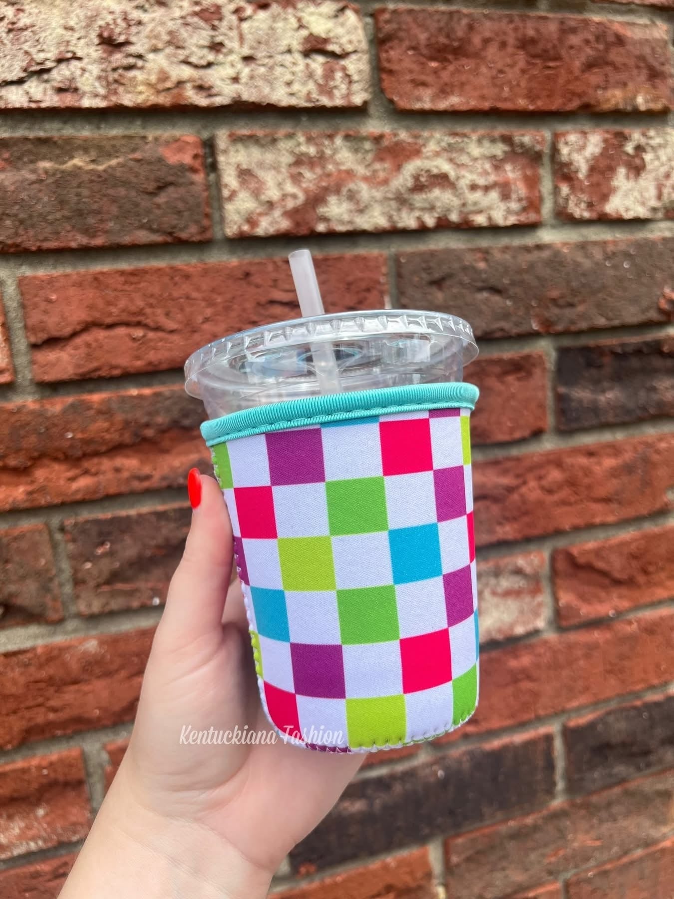 Neon Checkered Koozie