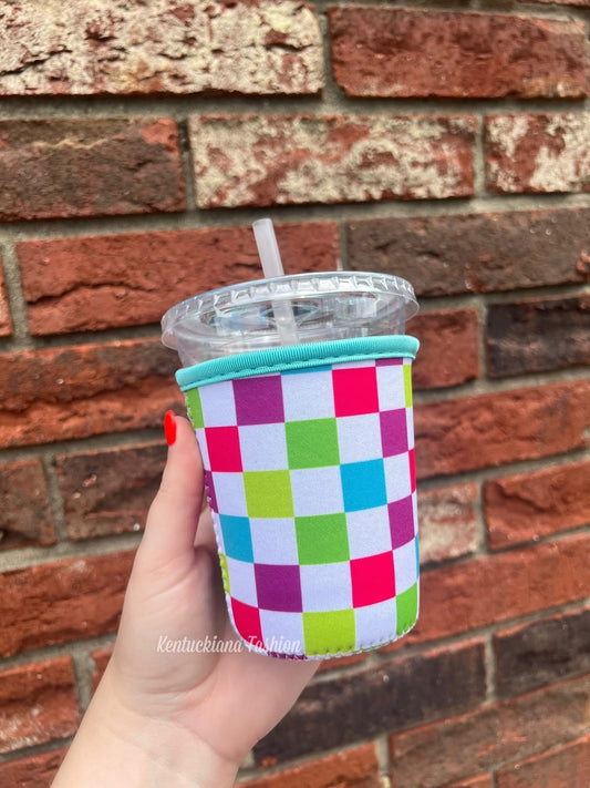 Neon Checkered Koozie