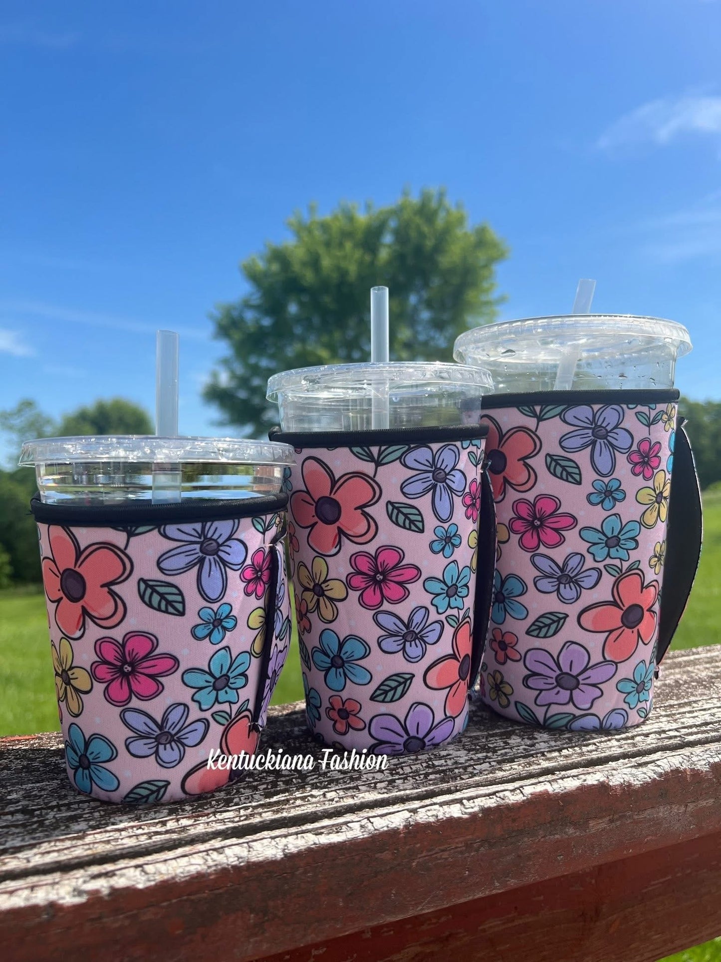 Floral Drink Koozie With Handles