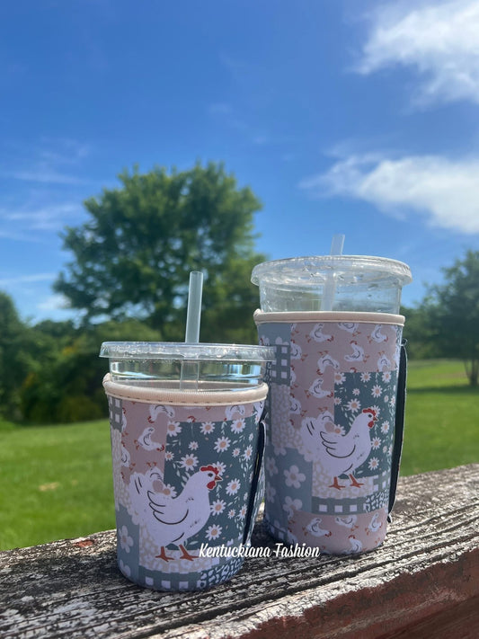 Chicken Patchwork Drink Koozie With Handles