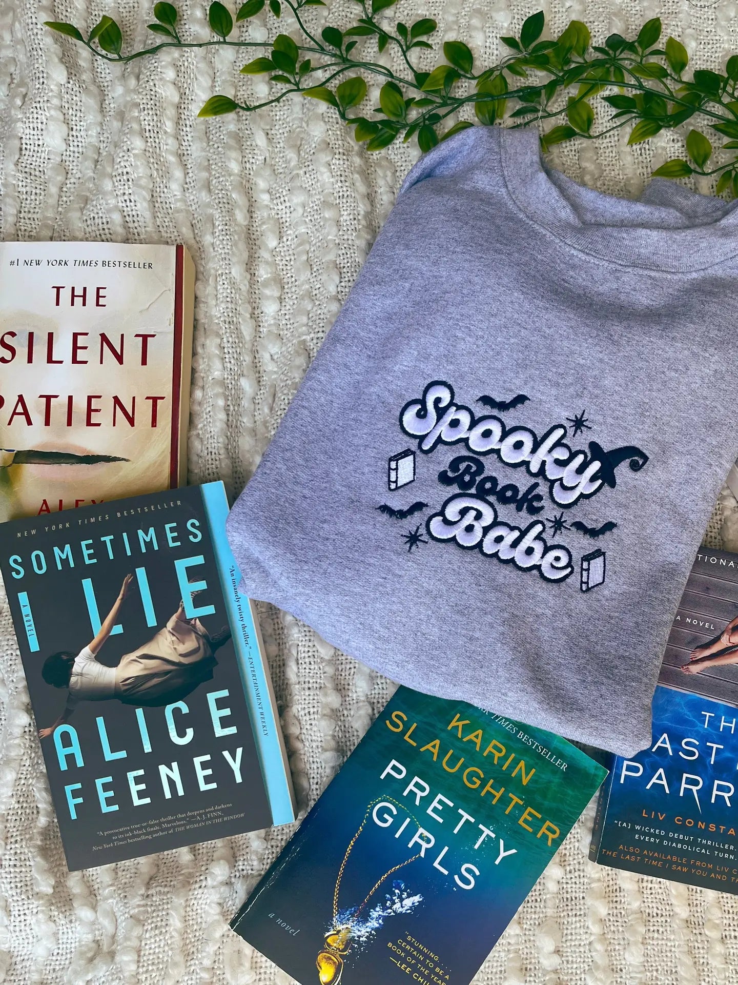 Spooky Book Babe Embroidery Sweatshirt