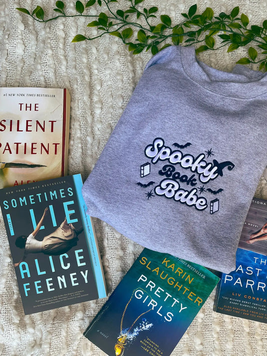 Spooky Book Babe Embroidery Sweatshirt