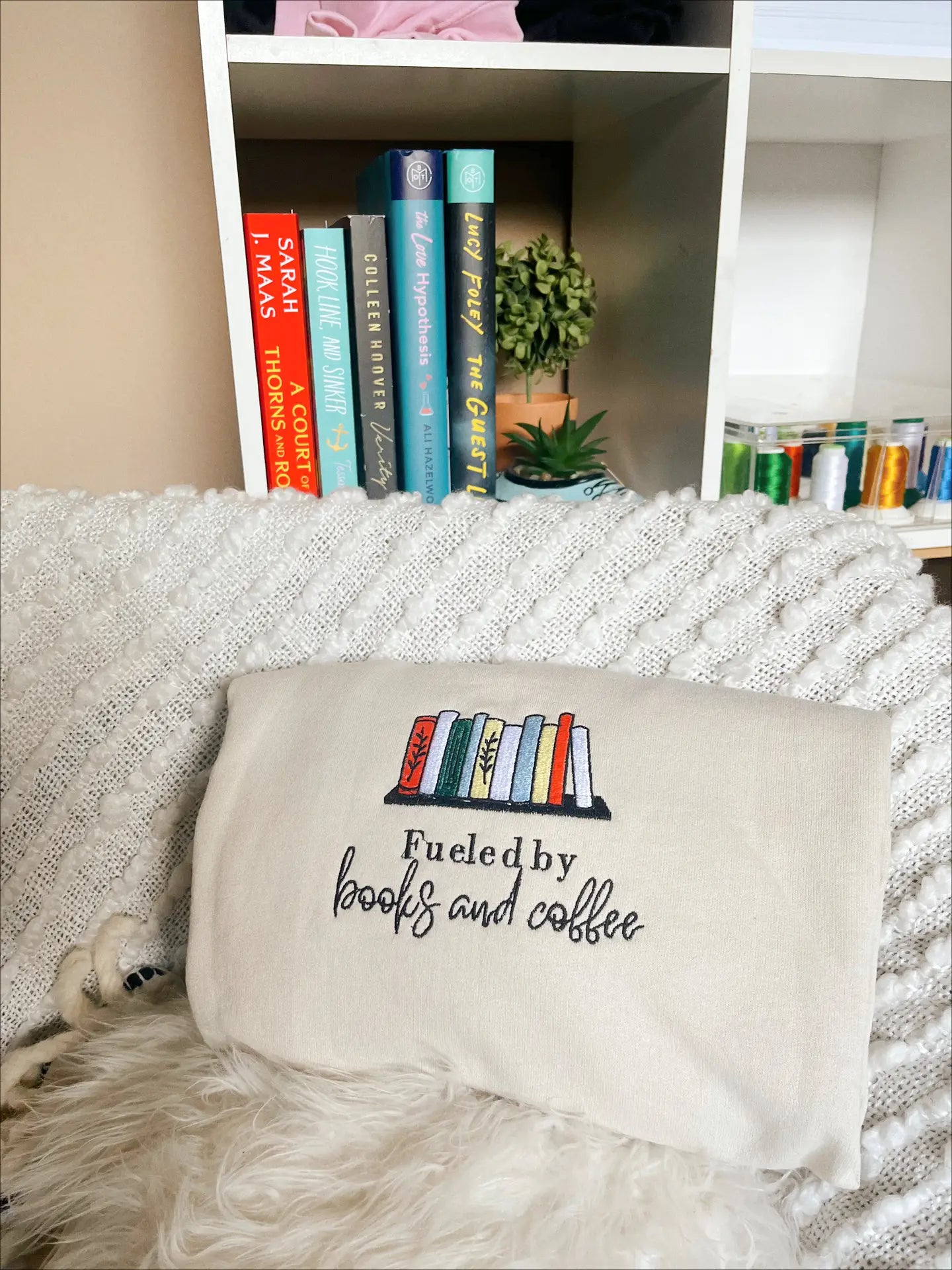 Fueled By Books & Coffee Embroidery Sweatshirt
